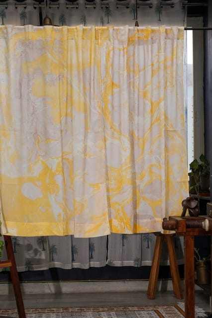 SootiSyahi 'Dreaming Yellow' Handmarble Printed Cotton Window Curtain