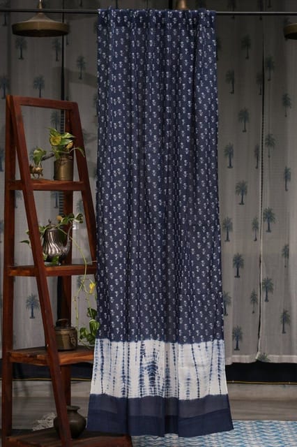 SootiSyahi 'Indigo Blossom' Handblock Printed Cotton Door Curtain
