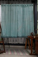 SootiSyahi 'Hiding Sparrow- Pastel Pine' Handblock Printed Cotton Window Curtain