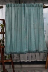 SootiSyahi 'Hiding Sparrow- Pastel Pine' Handblock Printed Cotton Window Curtain