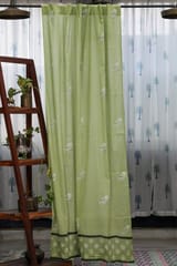 SootiSyahi 'Garden Sparrow- Pastel Green' Handblock Printed Cotton Door Curtain