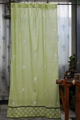 SootiSyahi 'Garden Sparrow- Pastel Green' Handblock Printed Cotton Door Curtain