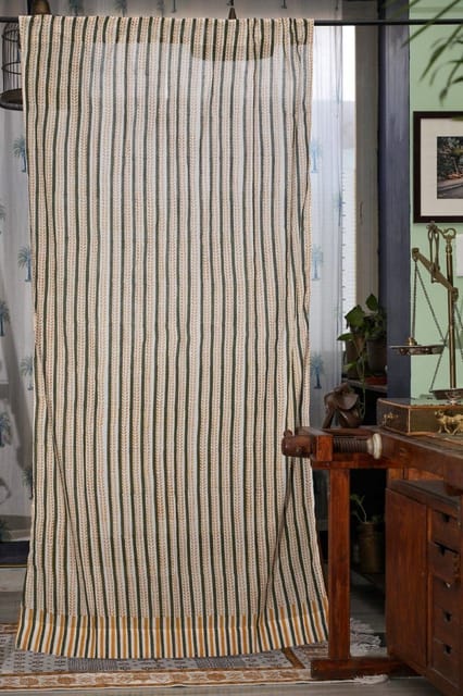 SootiSyahi 'Rising Ferns' Handblock Printed Cotton Door Curtain
