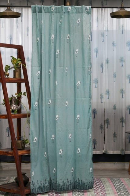 SootiSyahi 'Jungle Tale-Pastel Pine' Handblock Printed Cotton Door Curtain