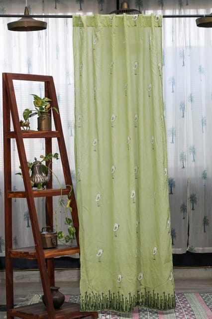 SootiSyahi 'Jungle Tale- Pastel Green' Handblock Printed Cotton Door Curtain