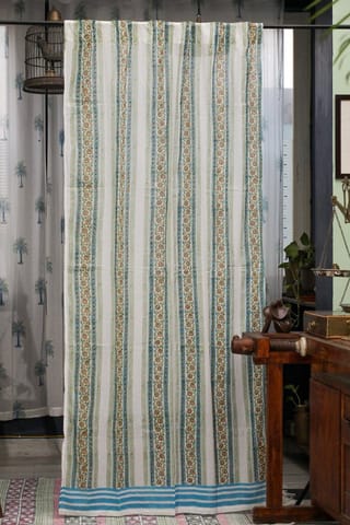 SootiSyahi 'Floral Creepers' Handblock Printed Cotton Door Curtain