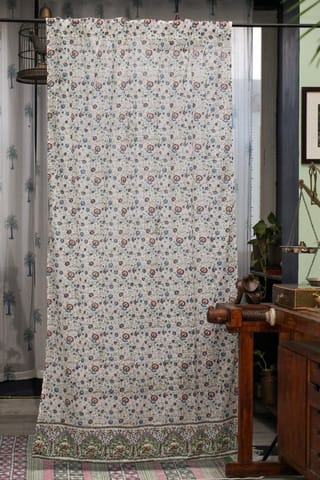 SootiSyahi 'Floral Blossom' Handblock Printed Cotton Door Curtain