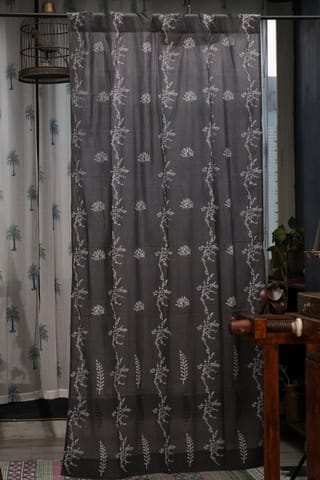 SootiSyahi 'Blooming in Night' Handblock Printed Cotton Door Curtain