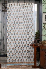 SootiSyahi 'Floral Vases' Handblock Printed Cotton Door Curtain