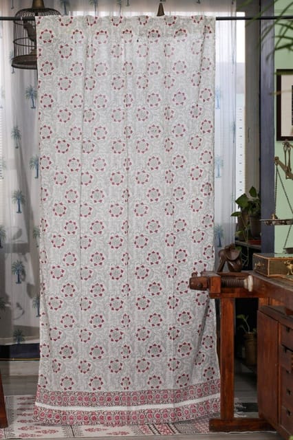 SootiSyahi 'Floral Chakras' Handblock Printed Cotton Door Curtain