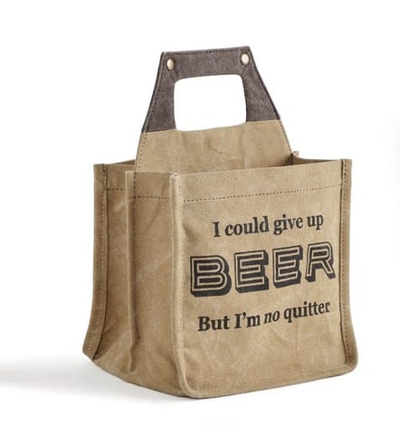 Mona B Upcycled Canvas Beer 6 Pack Carrier, Caddy, Holder, Tote, Basket, Bottle Holder: Quitter