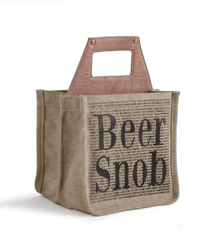 Mona B Upcycled Canvas Beer 6 Pack Carrier, Caddy, Holder, Tote, Basket, Bottle Holder: Beer Snob
