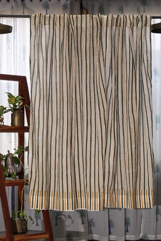 SootiSyahi 'Rising Ferns' Handblock Printed Cotton Window Curtain