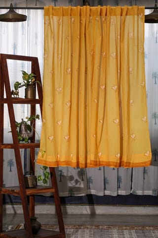SootiSyahi 'Pastel Lotus' Handblock Printed Cotton Window Curtain