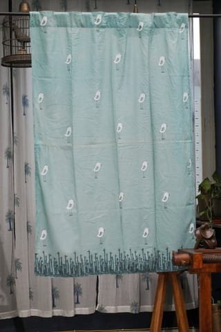 SootiSyahi 'Jungle Tale-Pastel Pine' Handblock Printed Cotton Window Curtain
