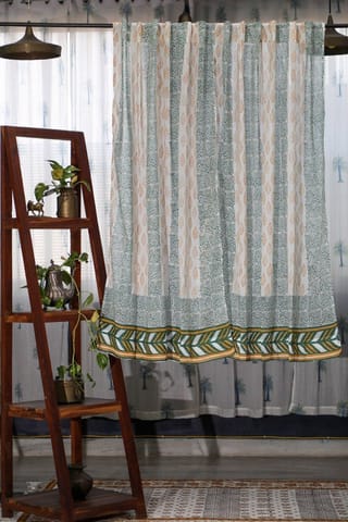 SootiSyahi 'Garden Beauty' Handblock Printed Cotton Window Curtain