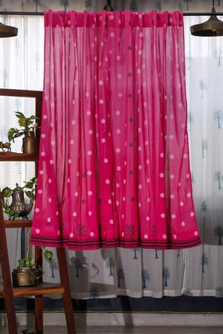 SootiSyahi 'Pink Glow' Handblock Printed Cotton Window Curtain