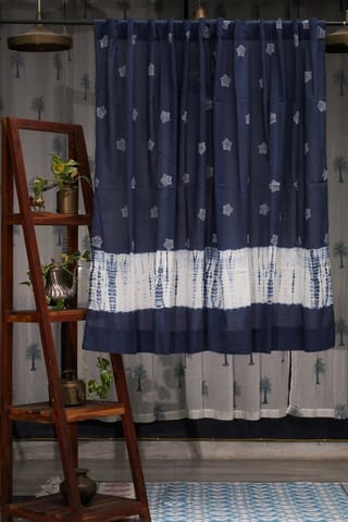 SootiSyahi 'Indigo Stargazing' Handblock Printed Cotton Window Curtain