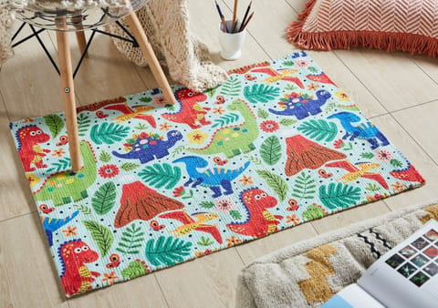 Mona B Printed Dino Kids Room Dhurrie Carpet Rug Runner Floor Mat for Living Room Bedroom: 2 X 3 Feet Multi Color