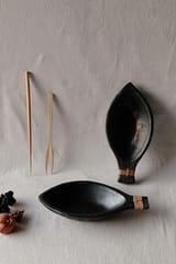 Terracotta by Sachii "Longpi Black Pottery 'Matsya' Serving Bowls Set of 2"