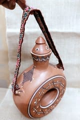 Terracotta by Sachii "Kutch Painted Pottery Donut Bottle with Strap"