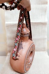 Terracotta by Sachii "Kutch Painted Pottery Donut Bottle with Strap"