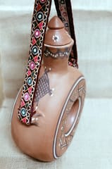 Terracotta by Sachii "Kutch Painted Pottery Donut Bottle with Strap"