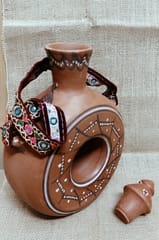 Terracotta by Sachii "Kutch Painted Pottery Donut Bottle with Strap"