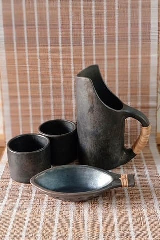 Terracotta by Sachii "Longpi Black Pottery Jug and Tumblers Set"