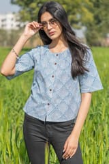 Sootisyahi 'Breezy Mint' Azofree Handblock Printed Pure Cotton Crop Top