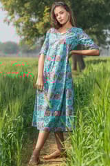 Sootisyahi 'Misty Blush' Azofree Handblock Printed Pure Cotton Dress