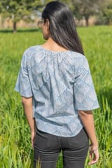 Sootisyahi 'Breezy Mint' Azofree Handblock Printed Pure Cotton Crop Top