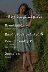 Sootisyahi 'Sea Sage' Azofree Handblock Printed Pure Cotton Dress