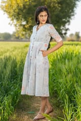 Sootisyahi 'Morning Mist'  Handmarble Printed Pure Cotton Dress