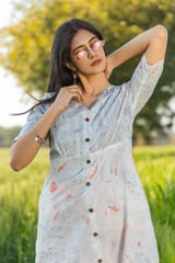 Sootisyahi 'Morning Mist'  Handmarble Printed Pure Cotton Dress