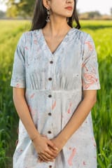 Sootisyahi 'Morning Mist'  Handmarble Printed Pure Cotton Dress