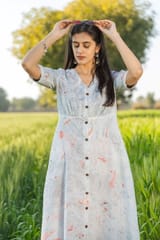 Sootisyahi 'Morning Mist'  Handmarble Printed Pure Cotton Dress