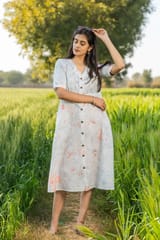Sootisyahi 'Morning Mist'  Handmarble Printed Pure Cotton Dress