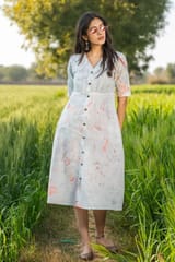 Sootisyahi 'Morning Mist'  Handmarble Printed Pure Cotton Dress