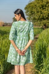 Sootisyahi 'Sea Sage' Azofree Handblock Printed Pure Cotton Dress