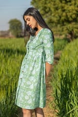 Sootisyahi 'Sea Sage' Azofree Handblock Printed Pure Cotton Dress