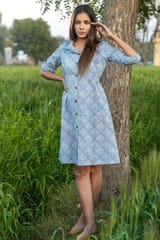 Sootisyahi 'Blue and Bay' Azofree Handblock Printed Pure Cotton Dress