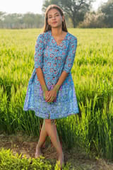 Sootisyahi 'Bloom in the Sky' Azofree Handblock Printed Pure Cotton Dress