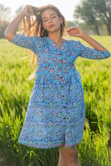 Sootisyahi 'Bloom in the Sky' Azofree Handblock Printed Pure Cotton Dress