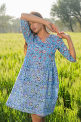 Sootisyahi 'Bloom in the Sky' Azofree Handblock Printed Pure Cotton Dress