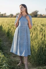 Sootisyahi 'Sea Blue' Azofree Handblock Printed Pure Cotton Dress