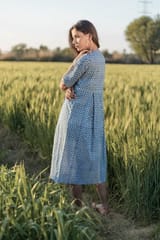 Sootisyahi 'Sea Blue' Azofree Handblock Printed Pure Cotton Dress
