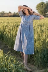 Sootisyahi 'Sea Blue' Azofree Handblock Printed Pure Cotton Dress