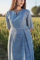 Sootisyahi 'Sea Blue' Azofree Handblock Printed Pure Cotton Dress