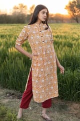 Sootisyahi 'Amber Delight' Azofree Handblock Printed Pure Cotton Kurti